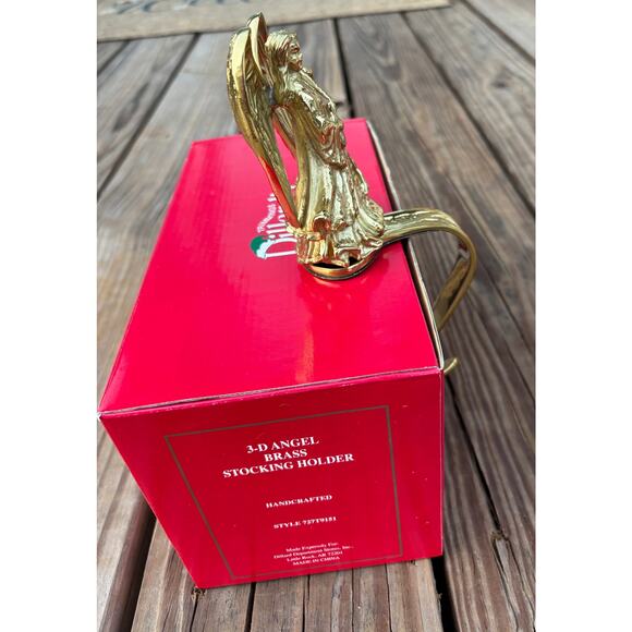 Vintage Heavy Brass Angel Christmas Holiday Stocking Long Hanger Hook ORNATE NWT - Picture 6 of 8